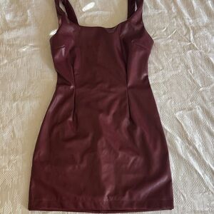 Leather wine red mini dress Fashion nova size M